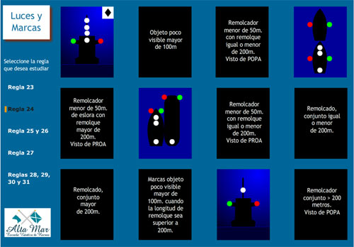 Juego para memorizar luces y marcas para identificar a los buques en la mar